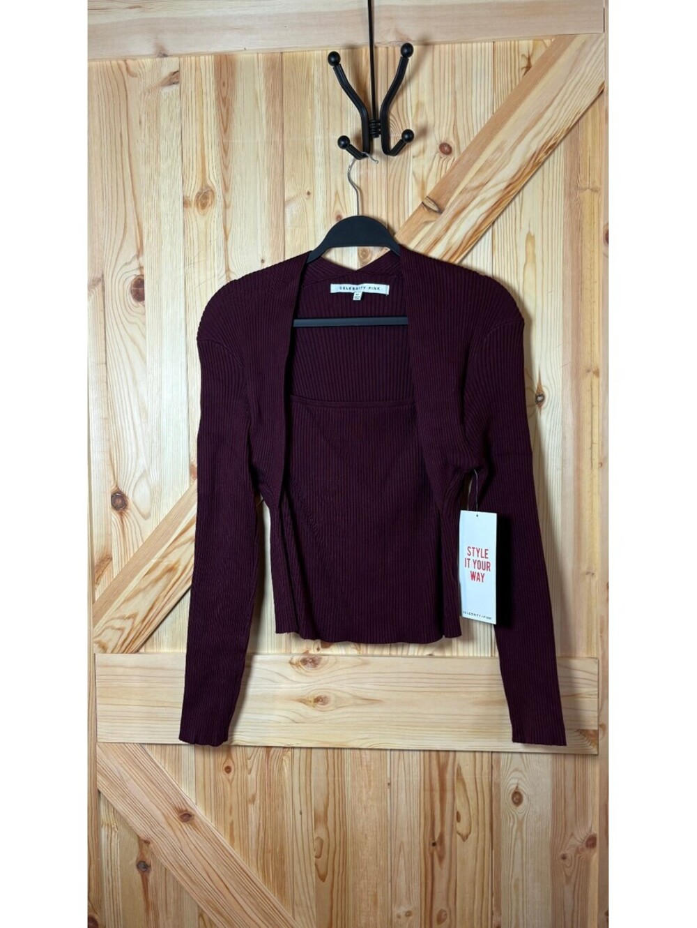 Celebrity Pink Women's Ribbed Shrug Sweater Burgundy XL NWT